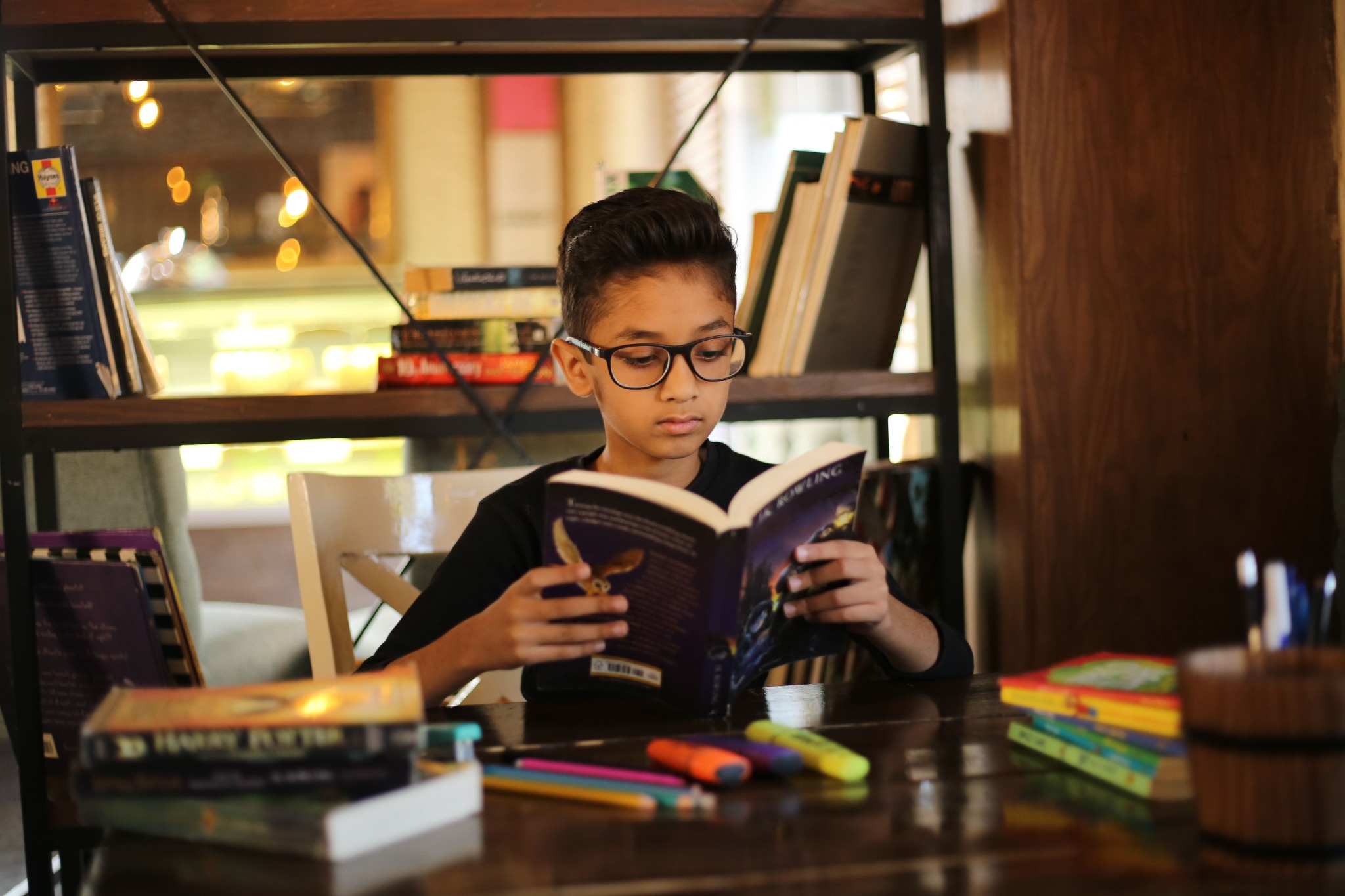 Reader enjoying books